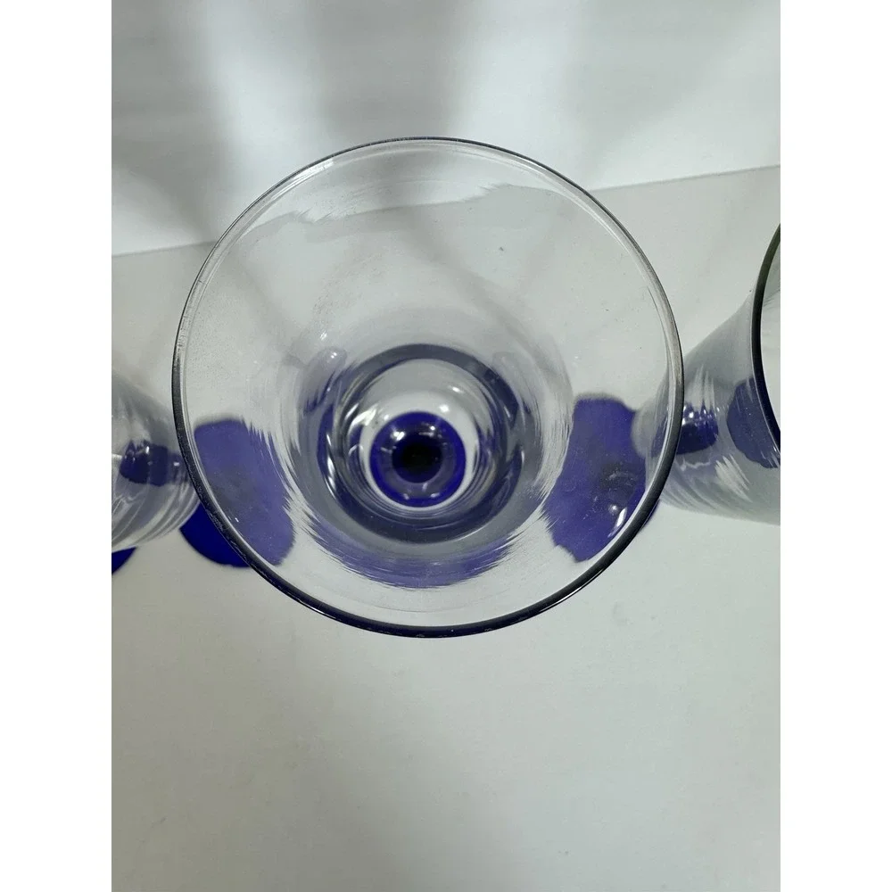 Cristal D'Arques Glasses Americana Blue Stem Champagne Flutes Flared Set Of 4